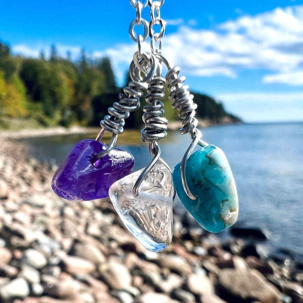 Amethyst, Blue Apatite, & Quartz Crystal Necklace
